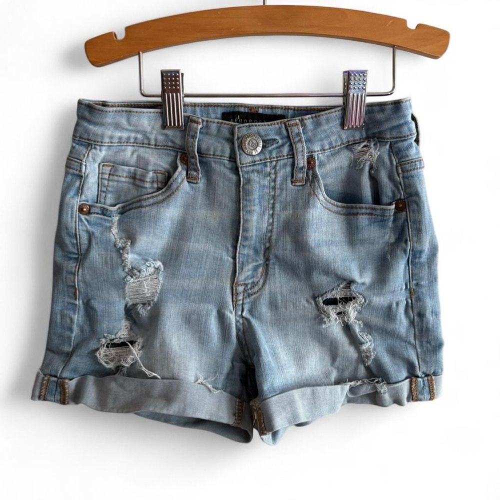 Aeropostale HighWaisted Midi Distressed Denim Women Shorts Size 2